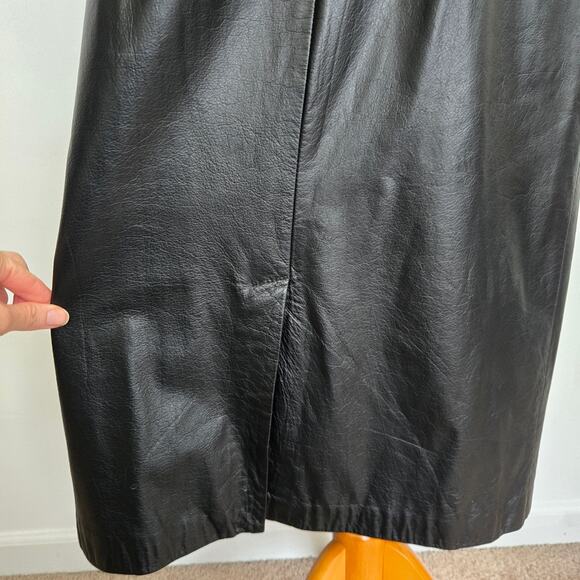 Vintage 90s Wilson's Leather Women Baddie Midi Skirt Snap Front Edgy Black Large - Picture 8 of 12
